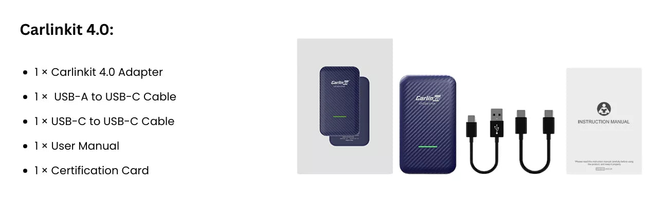 Carlinkit 4.0 Wireless CarPlay Android Auto Adapter Package List